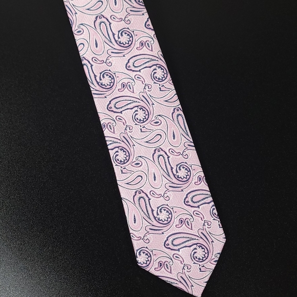 LAURANT BENNET Milano Paisley 100% Micro Fiber Necktie, Color Pink & Blue NWT - Picture 5 of 10